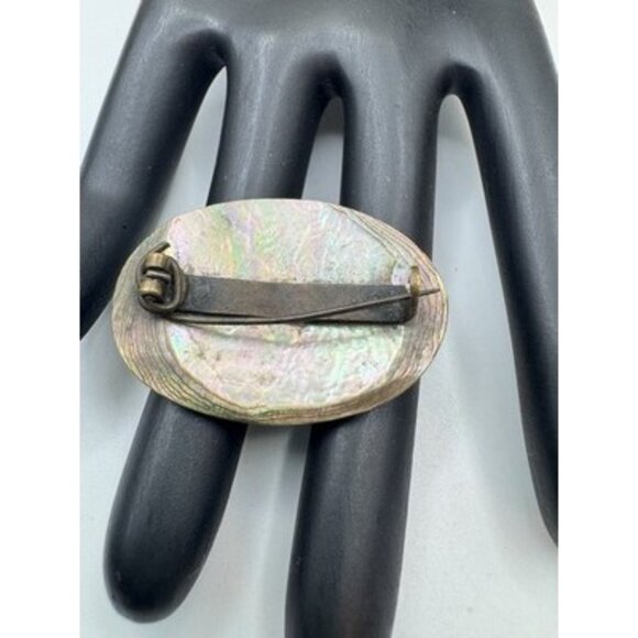 Vintage Mid-century Brooch Abalone C Clasp Iridescent Shell Pin 1.75" - Picture 3 of 4